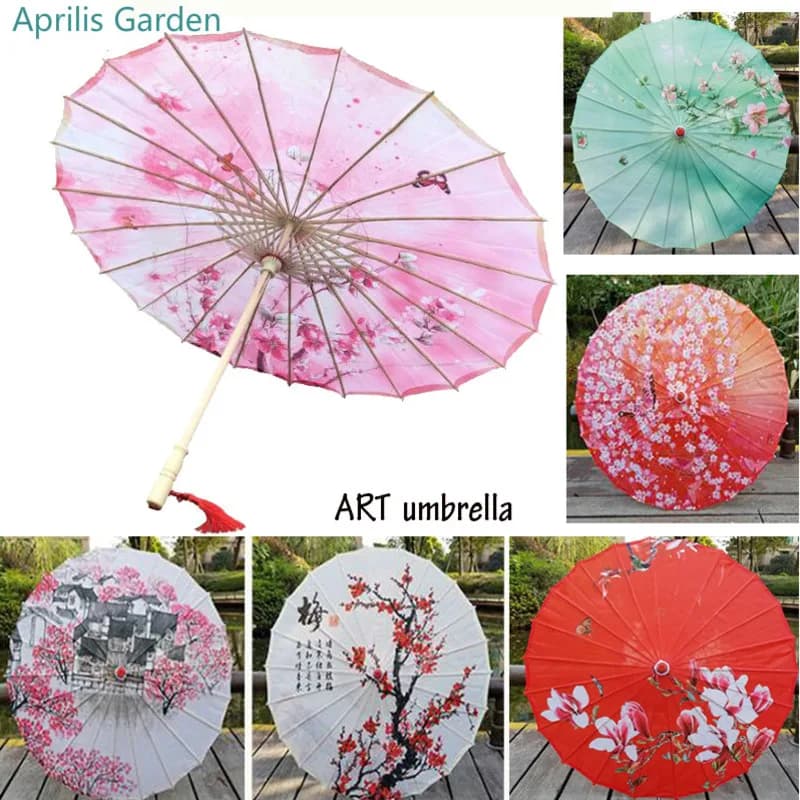 Nouveau tissu de soie huile papier parapluie pluie femmes décor Vintage danse accessoire fleur de pêche chinois immobile Parasol culturel Paraguas