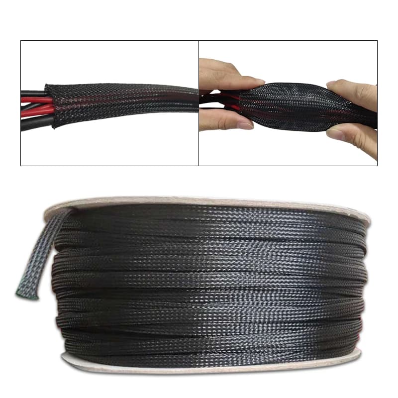 Manchon tressé isolé noir, 1/5/10/50/M, 4/6/8/10/12/14/20/25mm, manchon de Protection serré pour presse-étoupe en fil PET, livraison directe