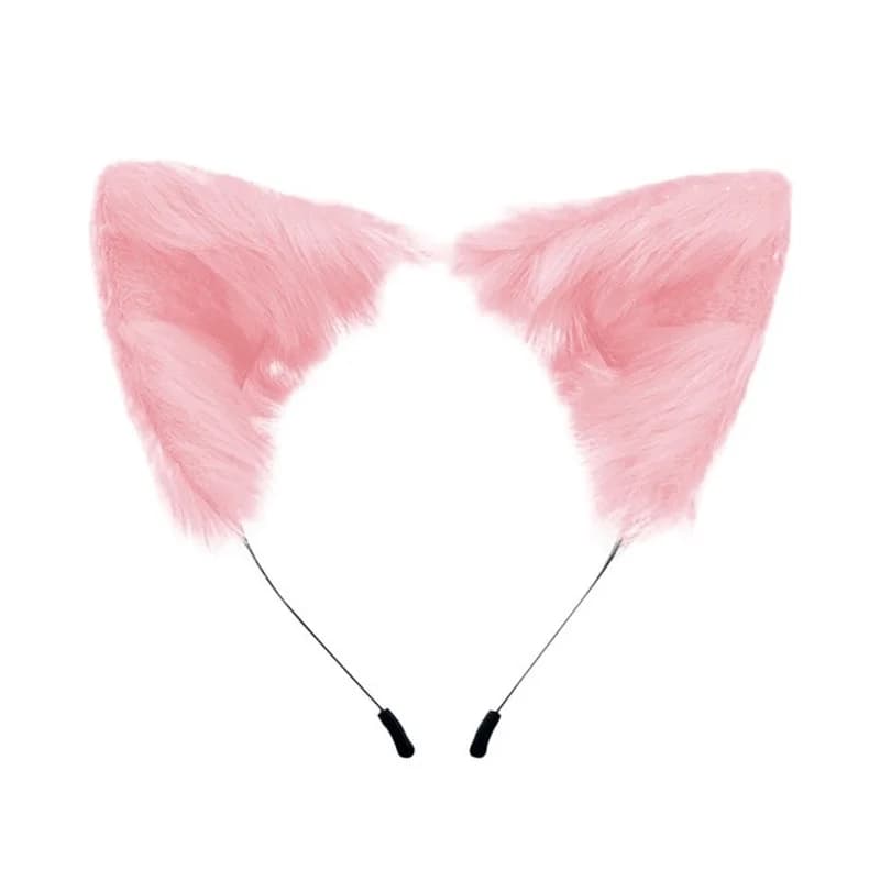 Kawaii peluche rose oreilles de chat bandeau réaliste fourrure moelleux Animal bandeau Lolita Cosplay renard Anime Costume cheveux accessoires