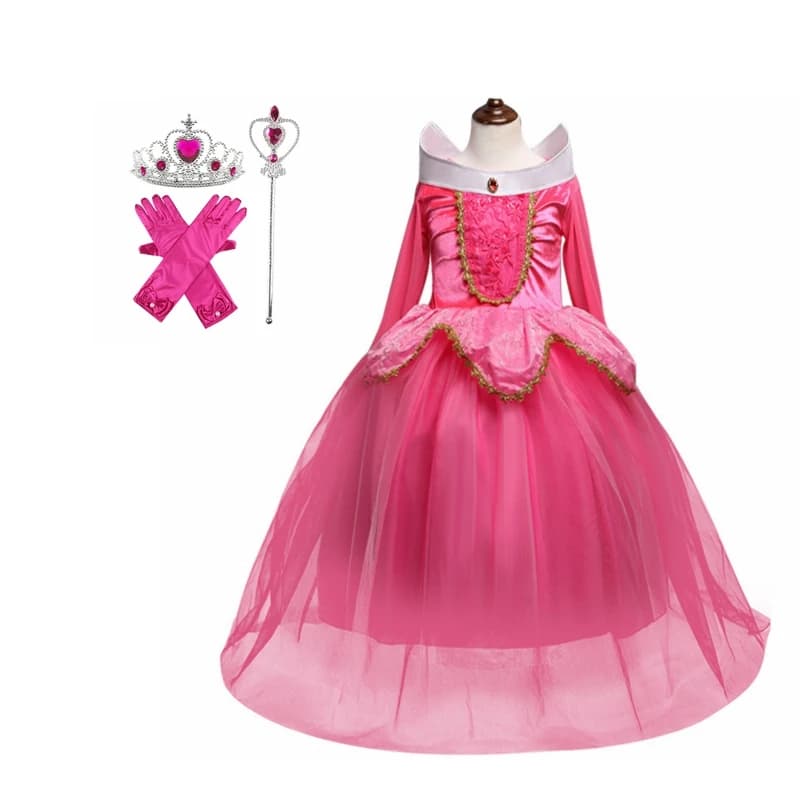 Costume de princesse fille robe de princesse rose Aurora 3 4 5 6 7 8 9 10 ans