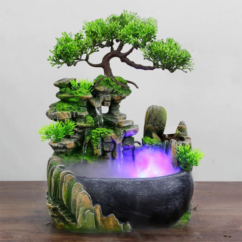 Fontaine de cascade d'eau courante de bureau d'ornements de table de bureau d'entreprise de Feng Shui de richesse avec des lumières LED à couleur