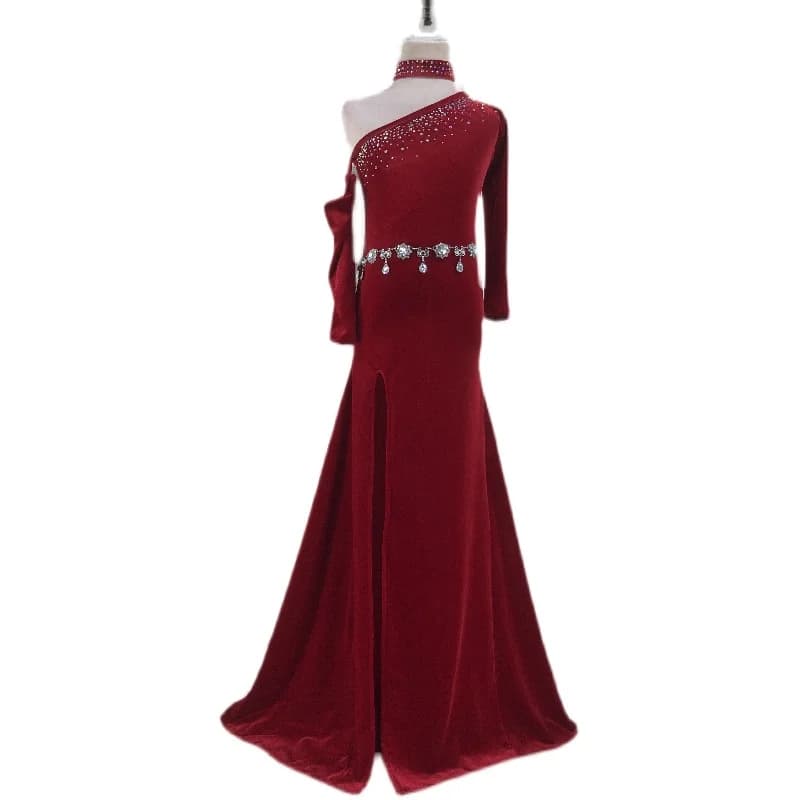 Vêtements de pratique de la danse du ventre sexy pour femmes, robe de phtalfur s indienne financièrement rouge, olympiques d'entraînement sur