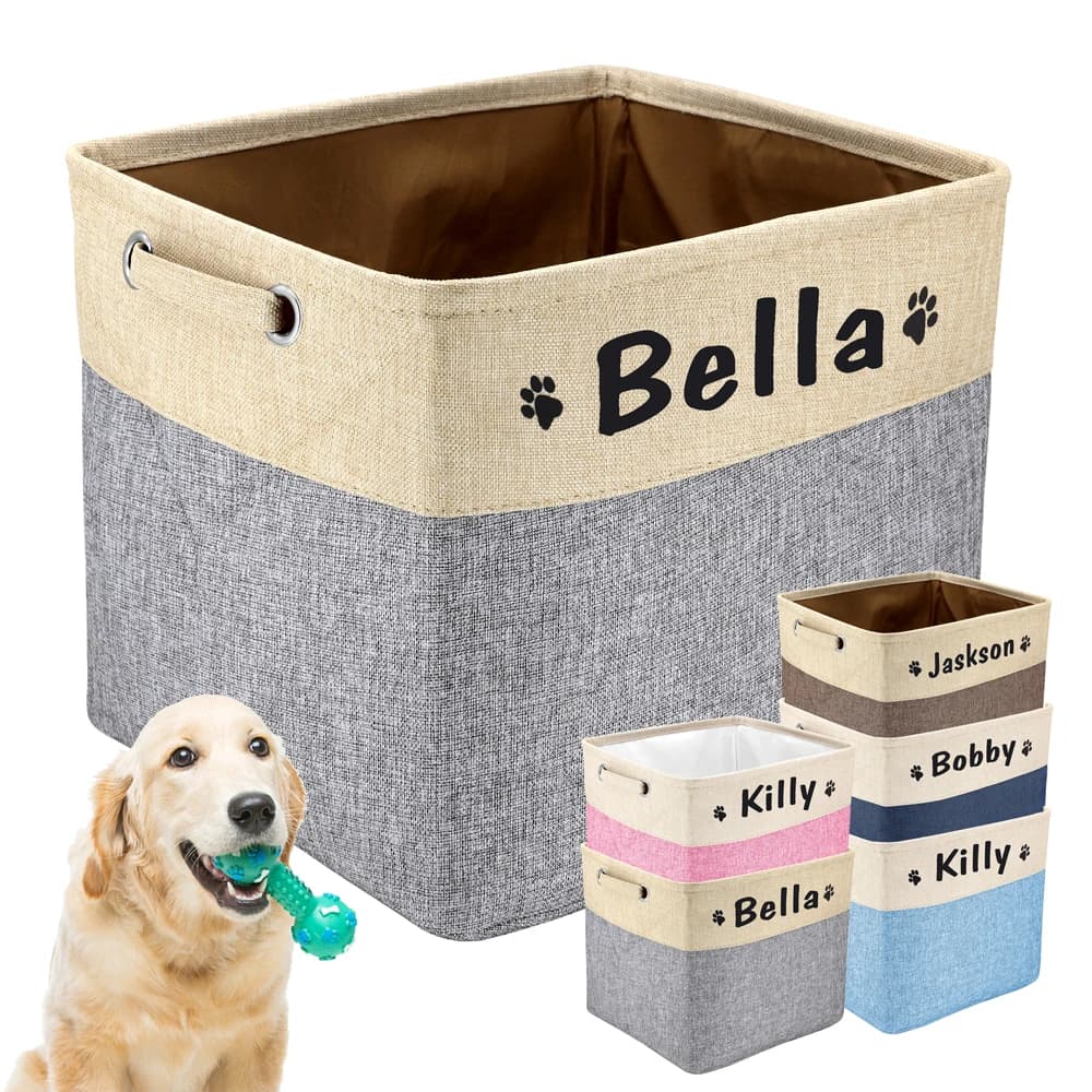 Panier de rangement personnalisé pour jouets de chien, sac en toile pliable personnalisé pour jouets pour animaux de compagnie, boîte de rangement