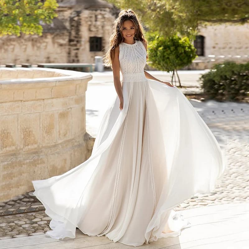Robe de Mariée en Dentelle Style Boho Personnalisée, Vêtement en Mousseline de Soie, Grande Taille, en Solde, pour Patients, Dernière Collection