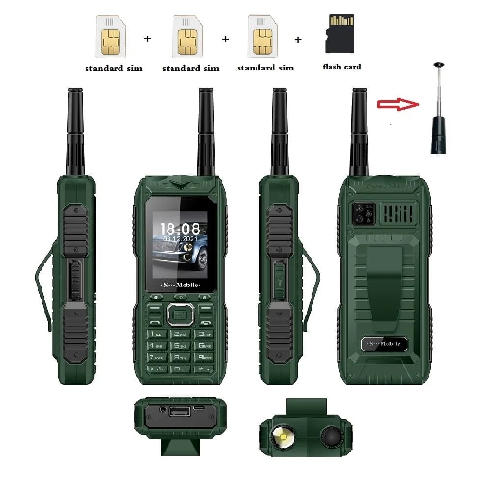 Téléphone portable extérieur S555, trois cartes, veille, longue, peut nervurer, signal d'antenne, fortement envoyé, clip de taille