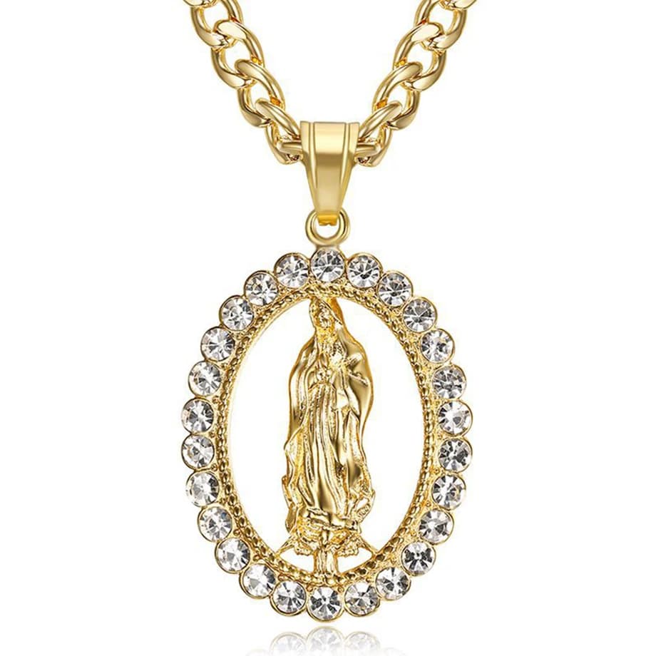 Hip Hop – grand pendentif de la vierge marie, chaîne en acier inoxydable de couleur or pour femmes, bijoux chrétien Madonna xl1155