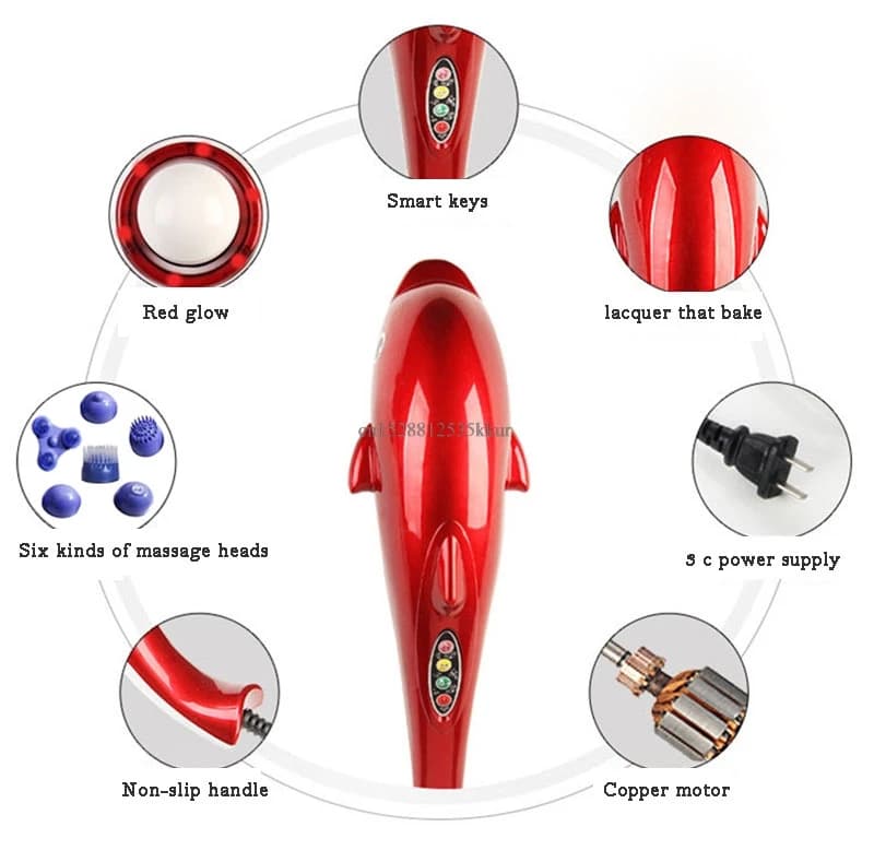 Bâton de Massage électrique en forme de dauphin, marteau de Massage du dos, Vibration infrarouge, rouleau corporel, appareil de Massage des