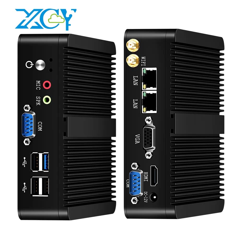 XCY Mini PC sans ventilateur Intel Celeron J1900 Quad-Cores 2.0GHz 2x RS232 2x LAN Windows 10 Linux ordinateur industriel IoT intégré