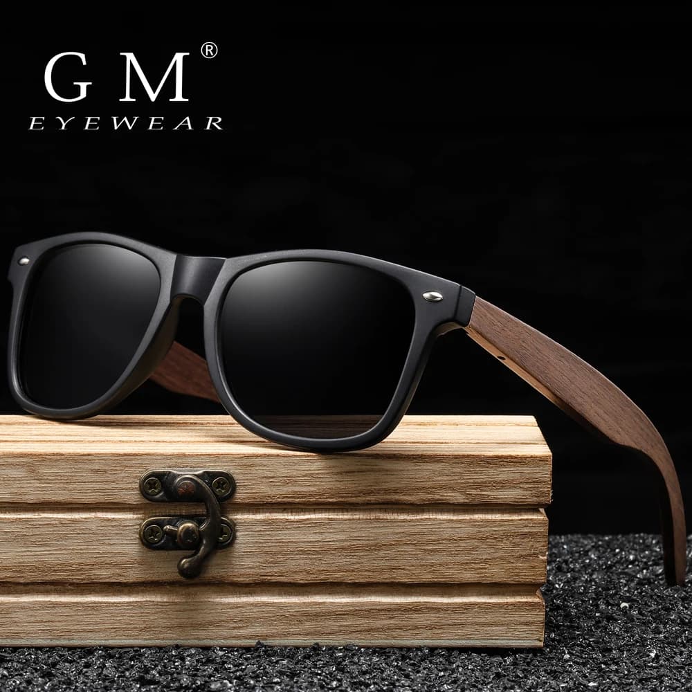 GM lunettes de soleil polarisées en bois de noyer faites à la main pour hommes et femmes, Design Vintage Oculos de sol masculino UV400 boîte en