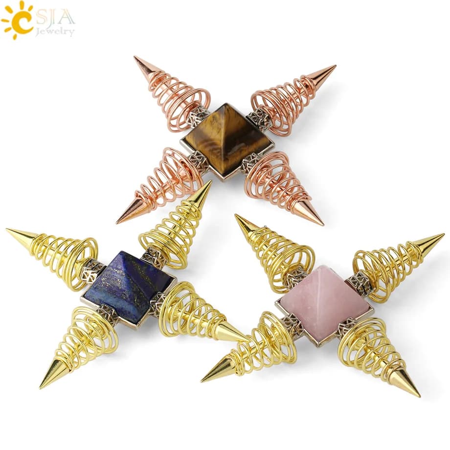 Pyramide de Charbon Naturel en Clip, Générateur d'Massage, Pendule en Spirale à 4 Points, Produit de Méditation Spirituelle de Guérison, G316