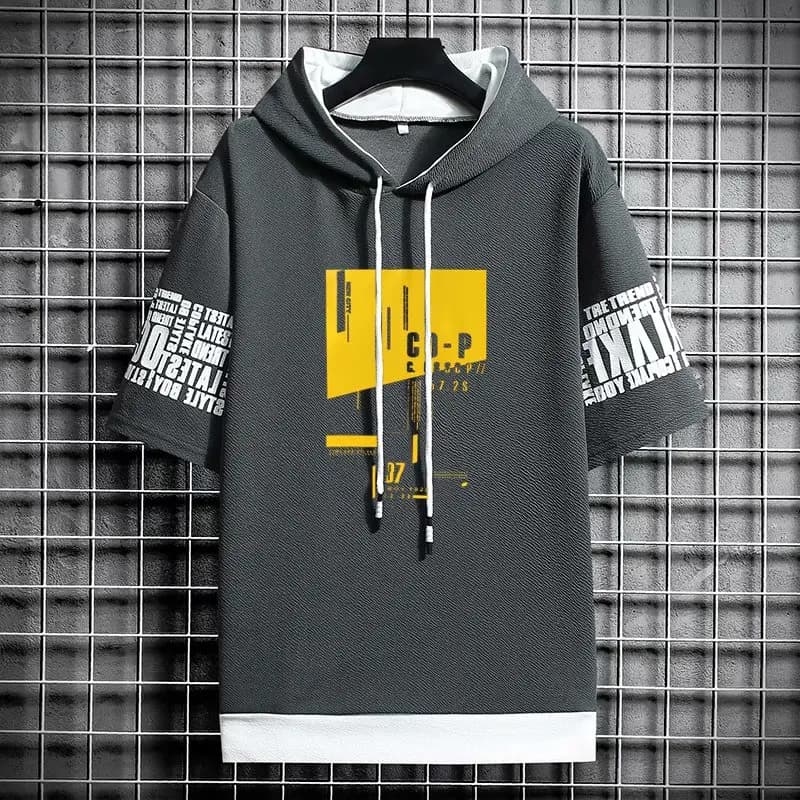 Sweats à capuche de style coréen pour hommes, Streetwear à la mode, Sweats à capuche à demi-manches, Sweats à capuche PVD pour hommes, Imprimés