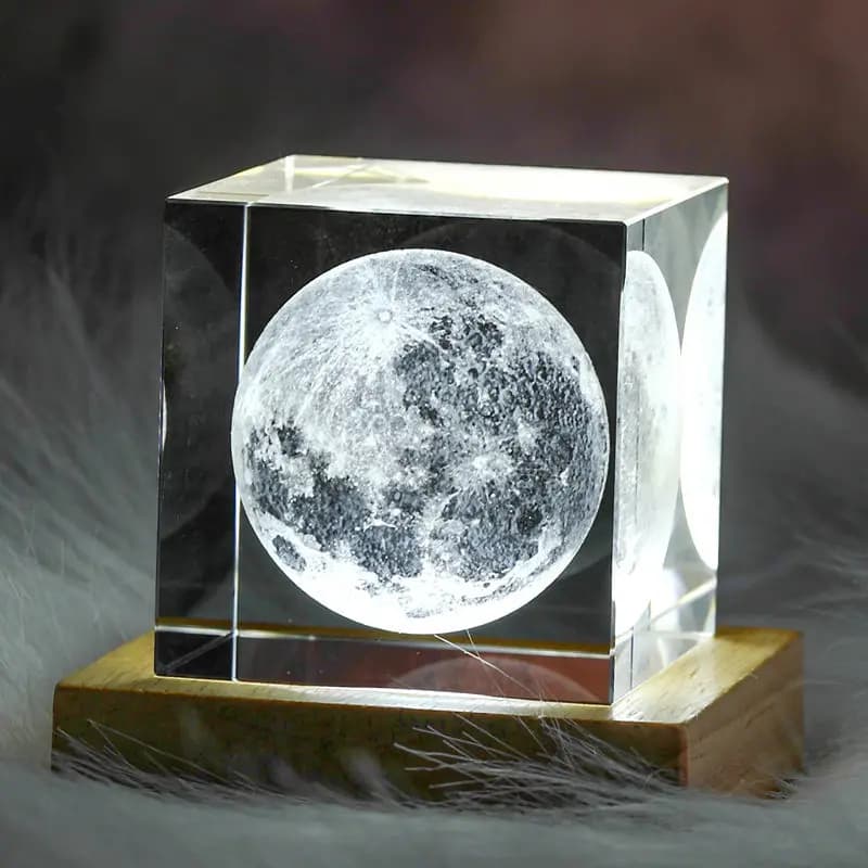 Cube en verre de cristal gravé au laser avec veilleuse LED, décoration de bureau, cadeaux créatifs, lune 3D, modèle de système de galAct solaire,
