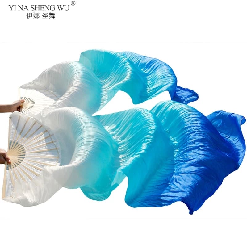1 paire/1 pc vrai soie danse du ventre voile Fans bambou à la main teint Performance longue ventilateur danse du ventre réel Imitation soie Fans