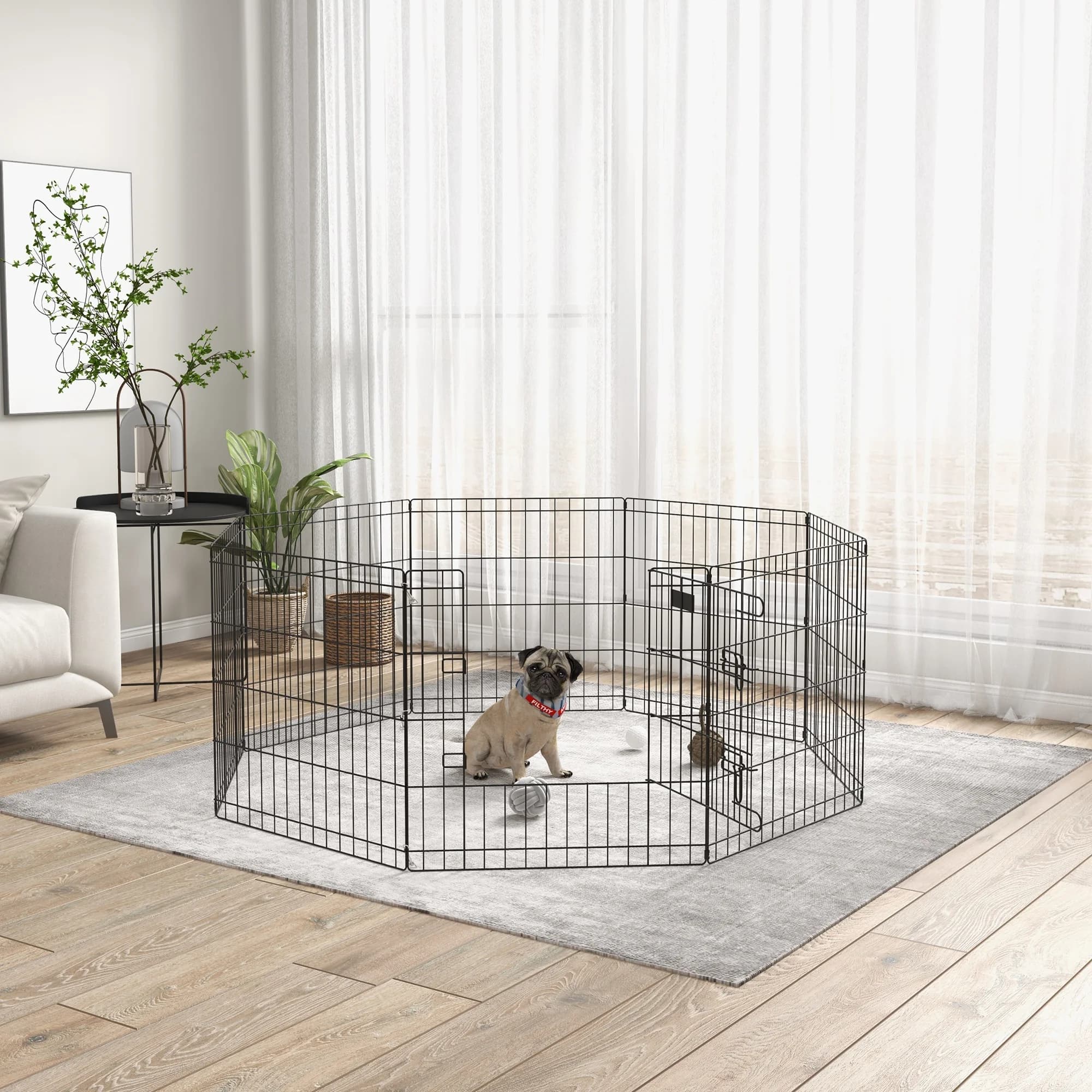 PawHut Playpark Dogs avec porte, métal pliant, 8 panneaux, 61x61 cm