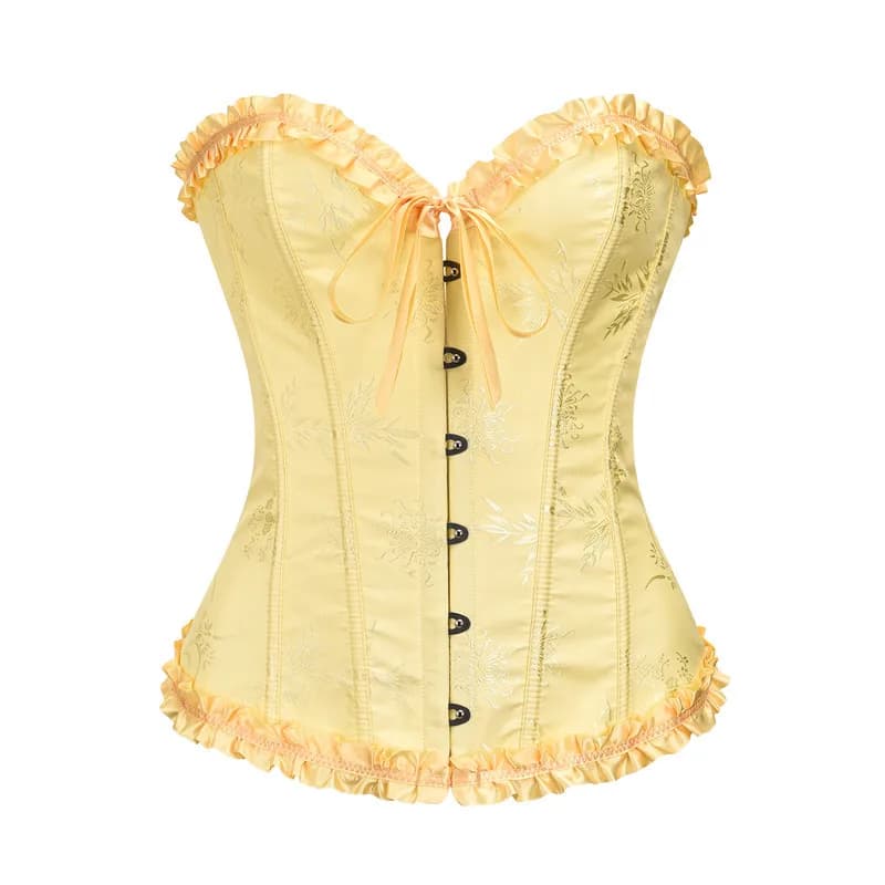 Jacquard jaune garniture à volants désossé Sexy surbuste Push Up haut bustier Corset Mujer minceur Corsets pour femmes Sexy vêtements gothiques