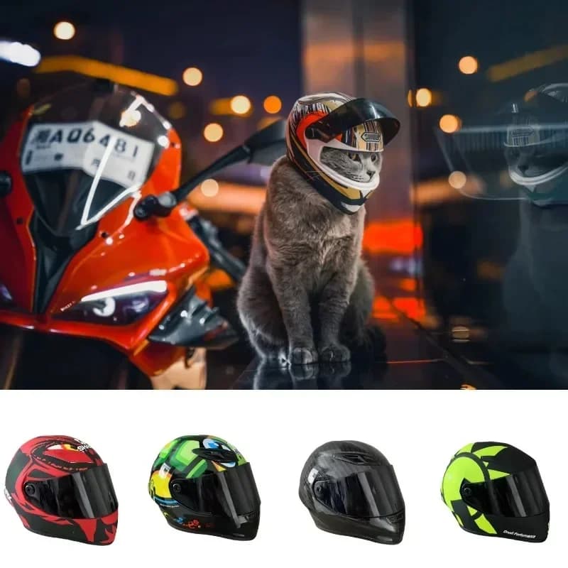 ATUBAN petit casque de moto pour animaux de compagnie chat chien chiot Mini casques, casque de moto intégral tête extérieure protection casque pour