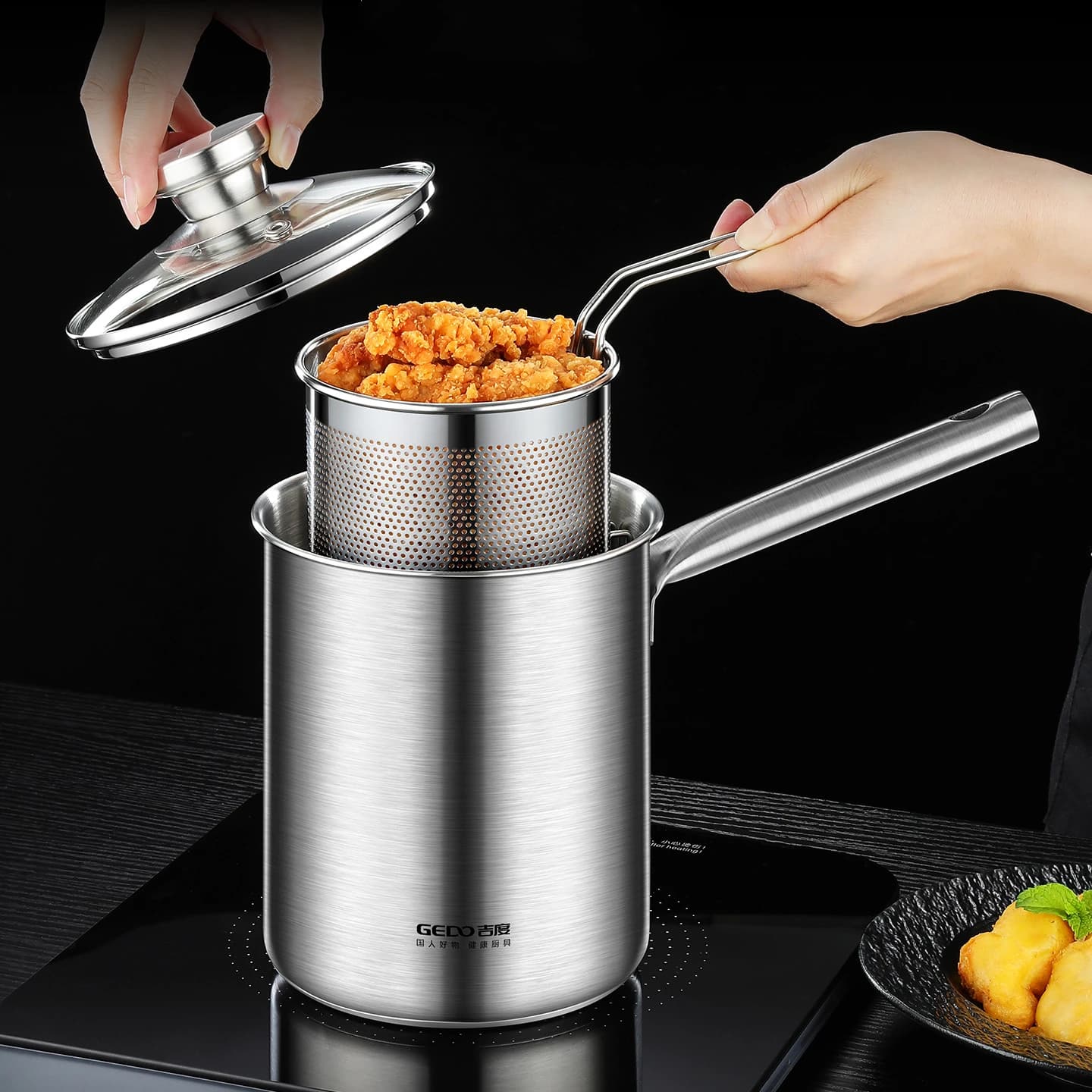 Friteuse ultra-épaisse pour poulet et frites, hauteur 17,7 cm, en acier inoxydable 304 pur, friteuse à friture profonde économe en huile avec