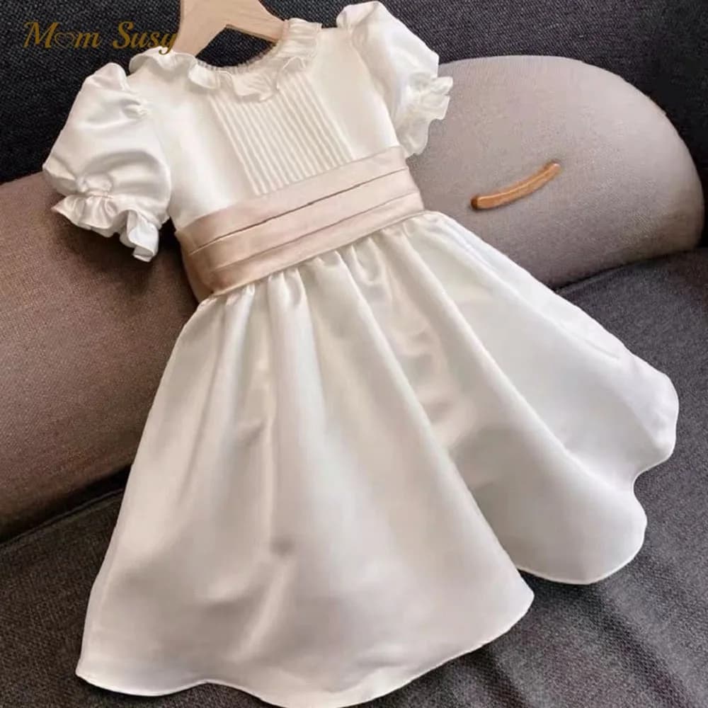 Robe d'anniversaire pour petites filles, tenue de princesse rétro élégante pour enfants, manches à volants plissées, robe de bal de mariage pour