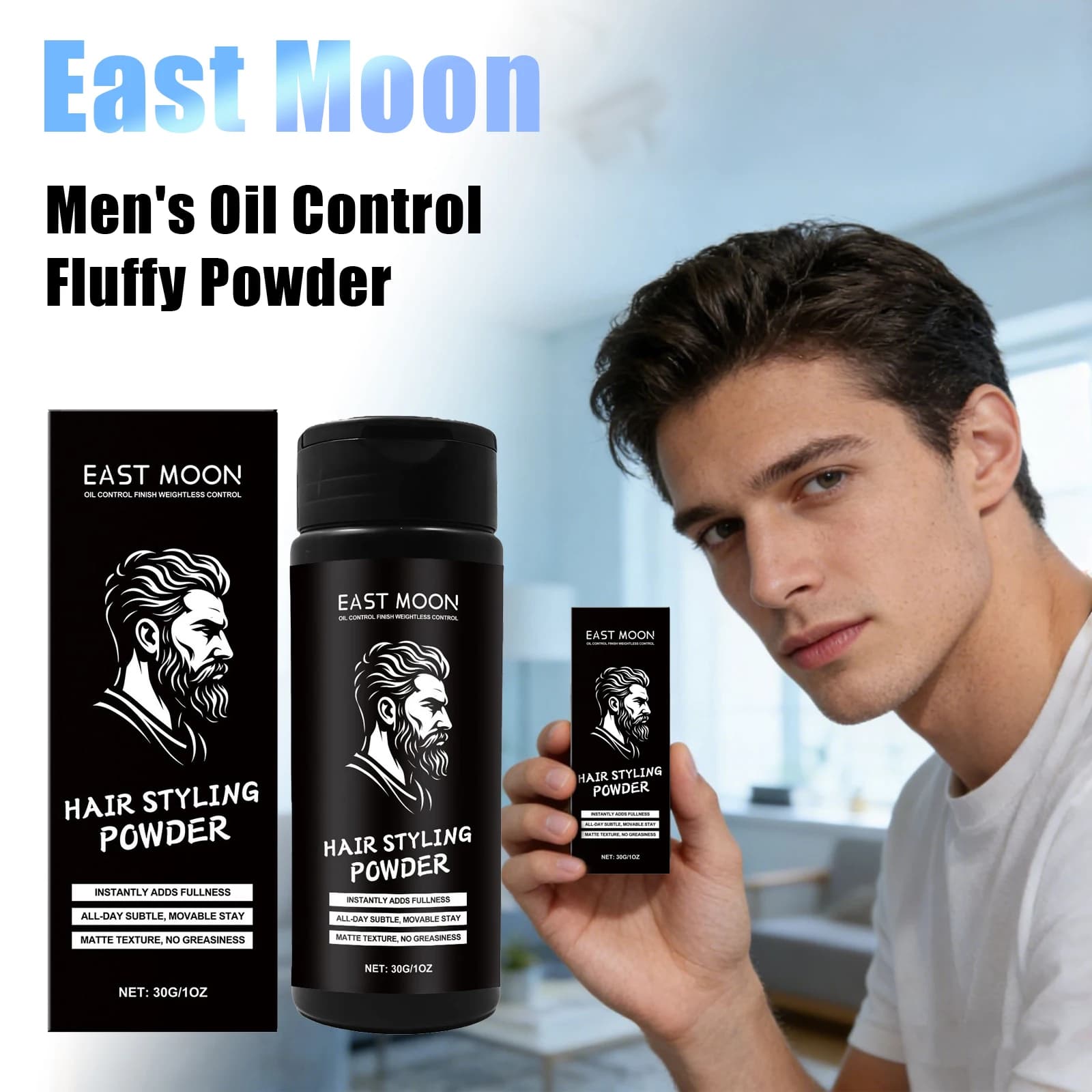 East Moon – poudre moelleuse pour cheveux pour hommes, contrôle de l'huile, augmente le Volume, améliore la coiffure, garde bien rangée, poudre
