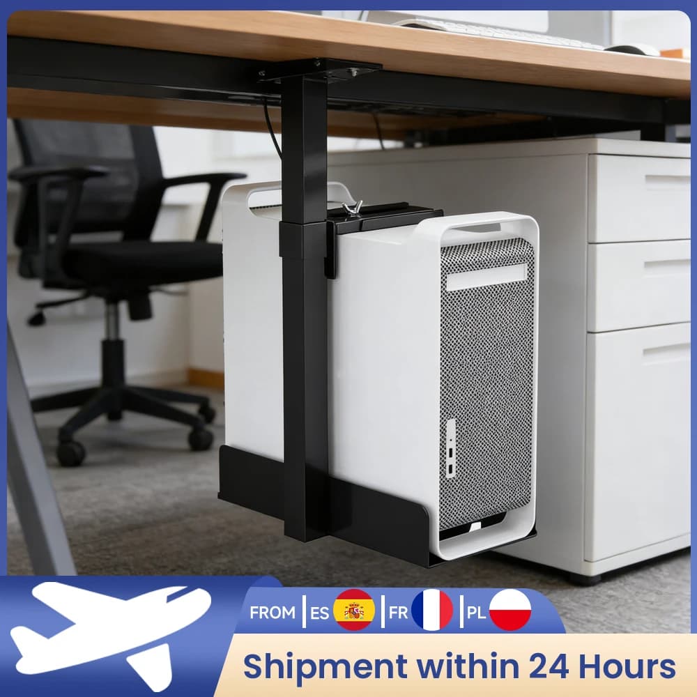Support de Boîtier PC Universel en Métal Réglable pour Fixation Murale ou Sous Bureau – Support Mural pour Unité Centrale d'Ordinateur