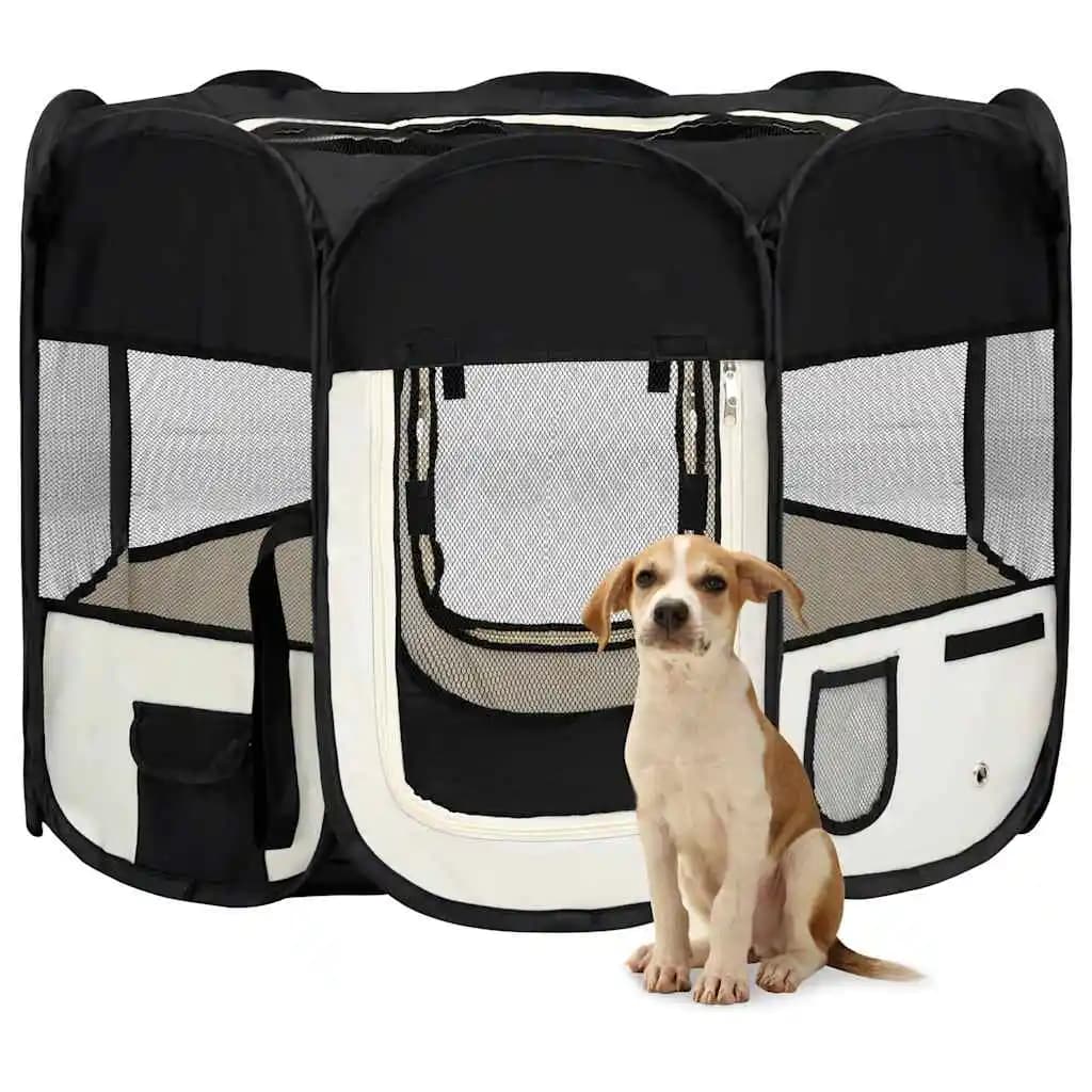Parc pliable pour chien avec sac de transport, noir, 90x90x58 cm, clôtures robustes pour animaux de compagnie, Cage pour chiens pour l'entraînement