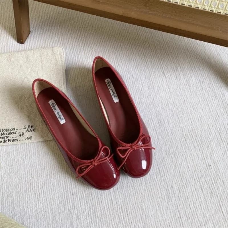 Chaussures plates simples françaises pour femmes, chaussures douces et peu profondes à bout carré avec nœud, nouvelles chaussures de haricots pour