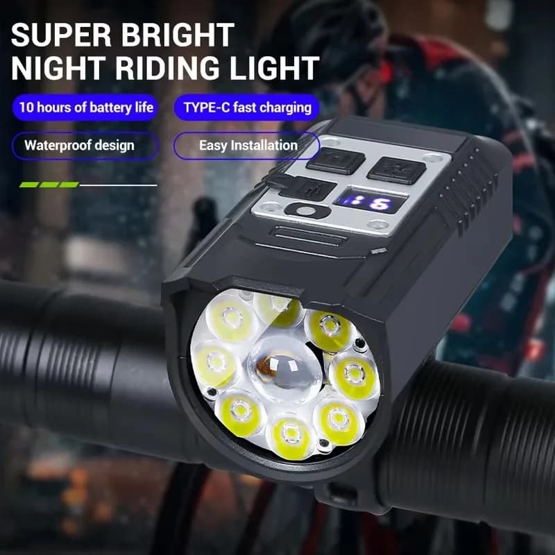 9LED torche de cyclisme Type C lampes de poche de vélo rechargeables lumières de guidon ultralégères lanterne résistante à l'eau extérieure