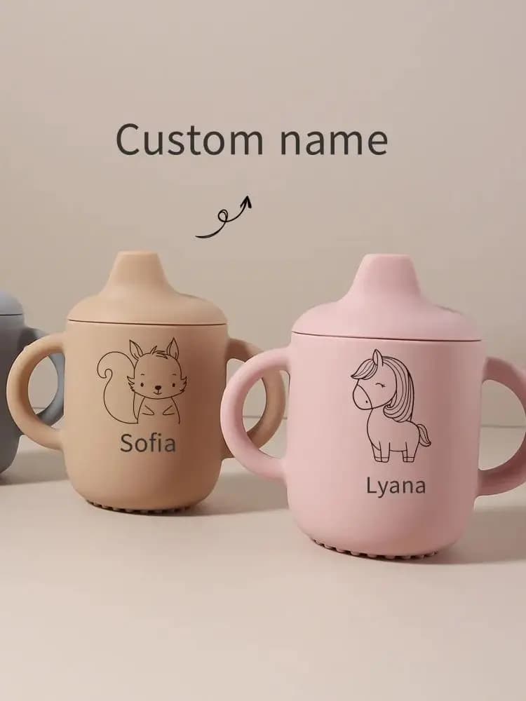Gobelet en Silicone à motif de nom personnalisé, 1 pièce, pour bébés/tout-petits, gobelets pour bébés, bouteille d'eau personnalisée