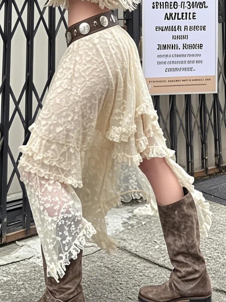 Jupe asymétrique en dentelle Fairycore Vintage Y2K Boho, jupe mi-longue taille haute, tenues de fête pour femmes, jupe esthétique printemps été
