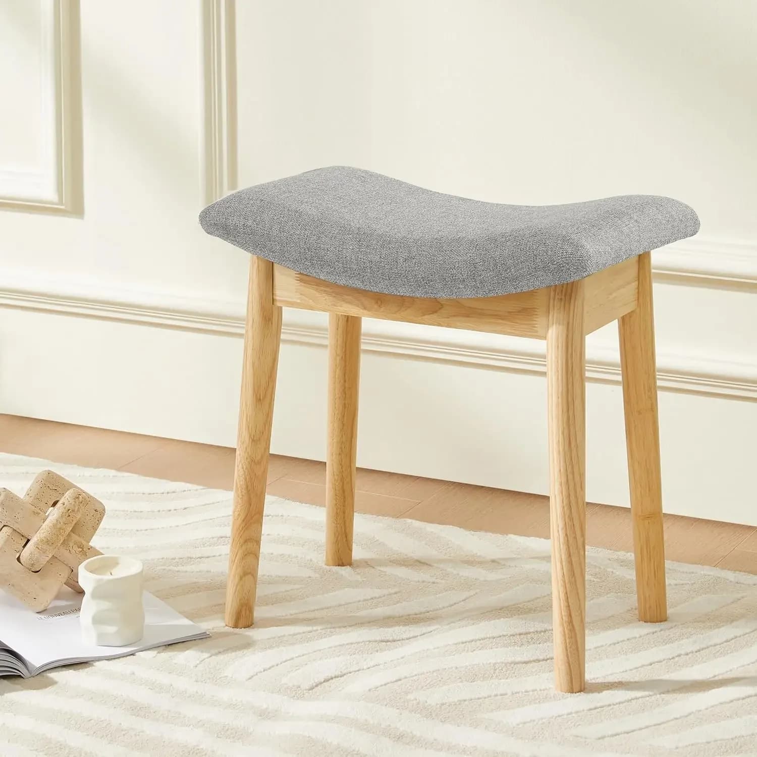 Tabouret de vanité, coussin de selle, tabouret ottoman avec pieds en bois massif, banc de piano moderne, maquillage et tabouret de pied