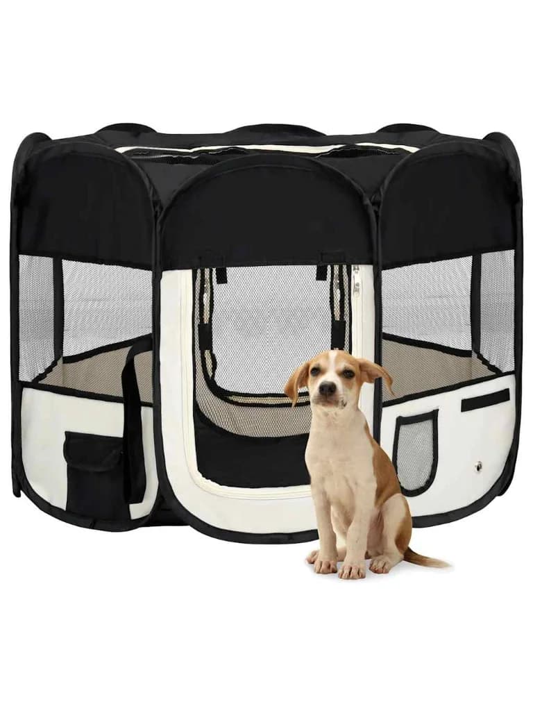 Parc pliable pour chien avec sac de transport, noir, 90x90x58 cm, clôtures robustes pour animaux de compagnie, Cage pour chiens pour l'entraînement