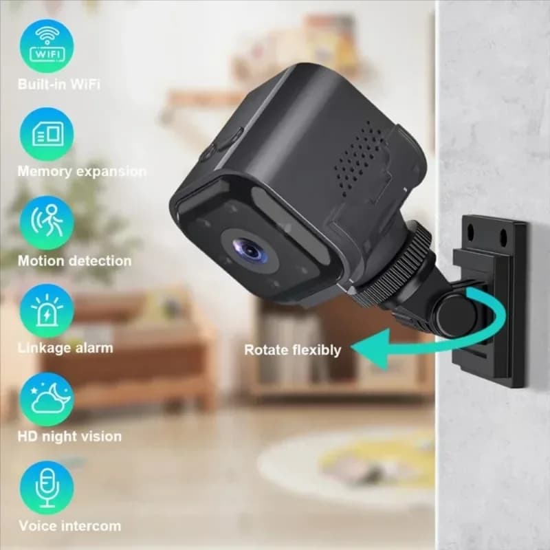 Caméra de sécurité intelligente AS03 1080P HD Mini WiFi avec vision nocturne et détection de mouvement pour intérieur