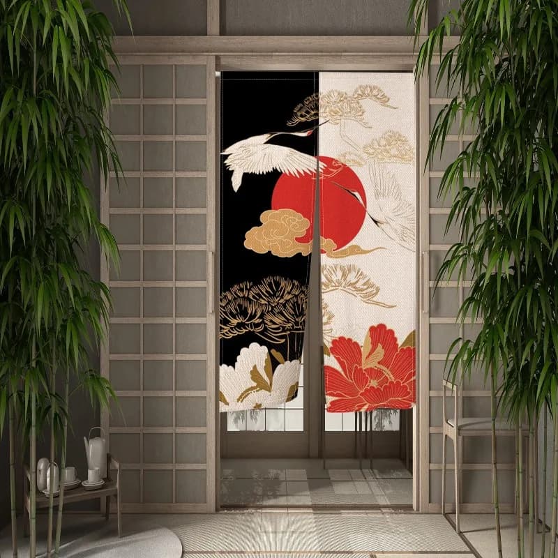 Rideau de porte japonais Ukiyo-e Noren, grue solaire rouge Fuji, cuisine, chambre à coucher, cloison de bain, demi-rideau fendu suspendu