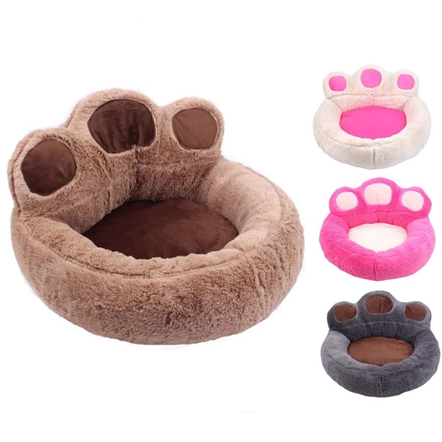 Chenil chaud d'hiver en forme de patte d'ours pour animaux de compagnie, nid en peluche, lit pour animaux de compagnie amovible et lavable pour chats
