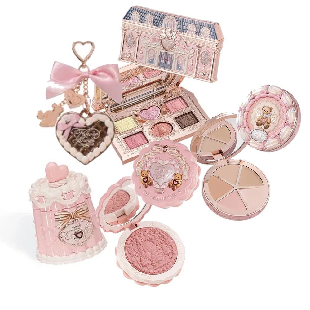 Ensemble de maquillage Flower Knows Sweetie Bear, coffret cadeau, poudre fixante, anticernes longue durée, palette, blush mat, rouge à lèvres,