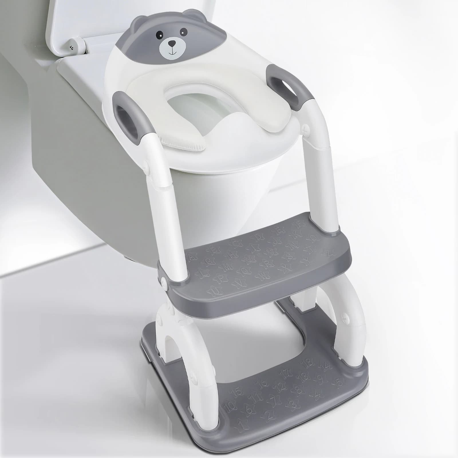 Entraîneur de toilettes 2 en 1 avec escaliers, sièges de toilette confortables et sûrs réglables en hauteur, siège de toilette pour enfants avec