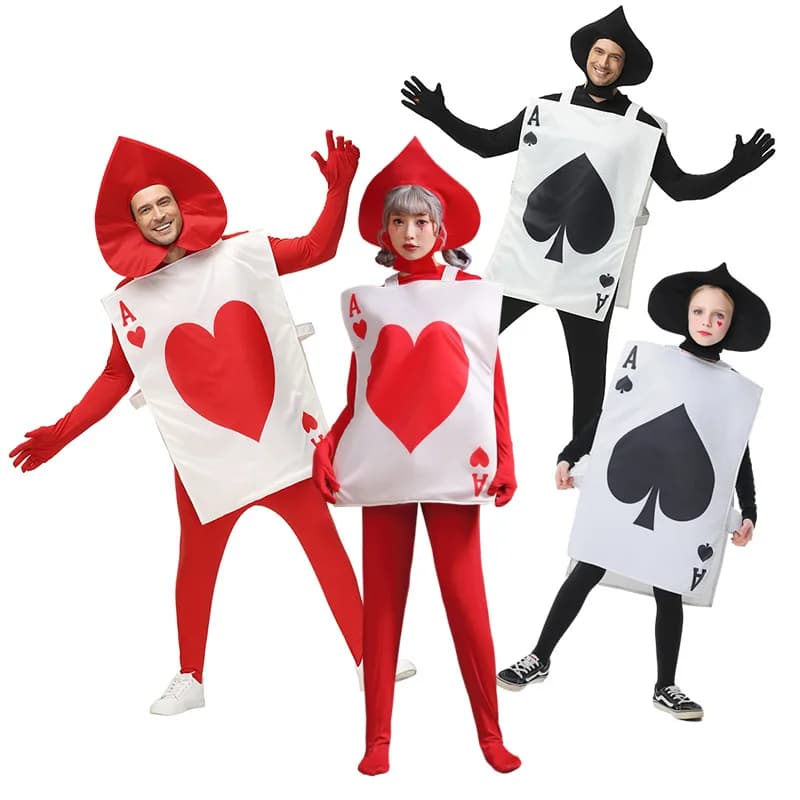 Umorden unisexe Parent-enfant Ace of Spades coeurs Poker carte à jouer Costume pour enfants enfant adulte tunique chapeau Costume