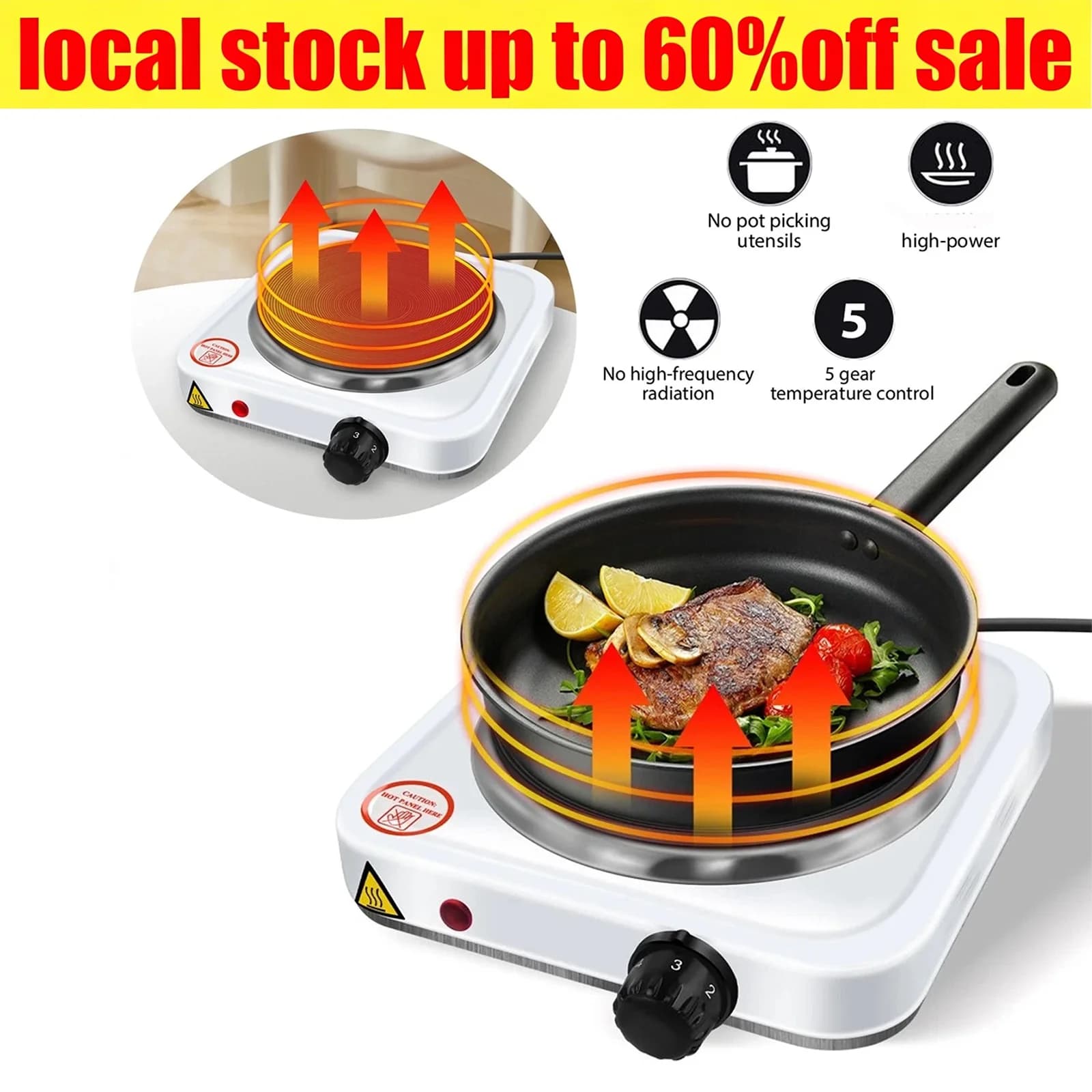 Plaque chauffante électrique portable haute performance 1000W avec une seule plaque, cuisinière électrique, réchaud de camping