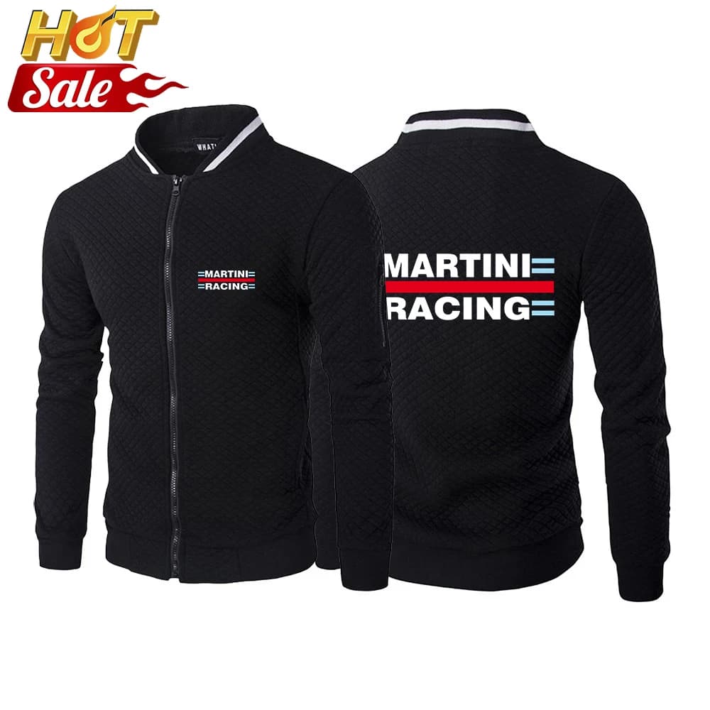 2025 loisirs Cardigan à capuche printemps et automne homme haute rue veste mince Martini Racing Logo imprimé col rond manteau à glissière