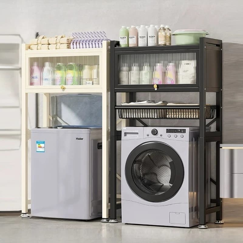 Armoire de rangement à linge rabattable, organisateur de lave-linge à chargement supérieur, gain de place, support de toilette, étagère de