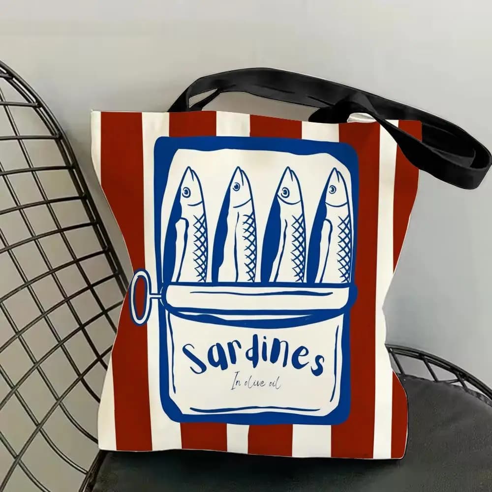 Sacs de rangement à motif sardine tendance, sacs fourre-tout en toile imprimés double face, sacs à bandoulière mode, sacs de shopping, sacs