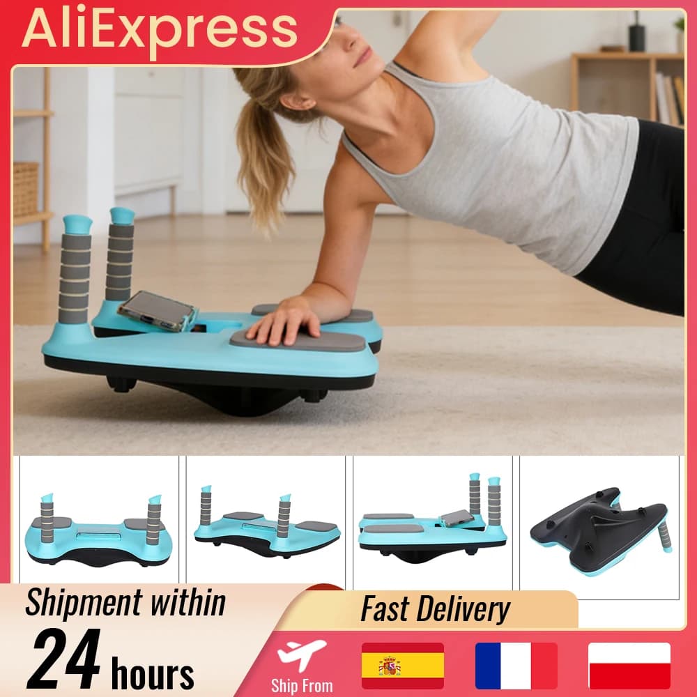 Planche d'entraînement d'équilibre avec poignées et support pour téléphone, 360 °   Équipement de fitness pour la maison avec design inclinable