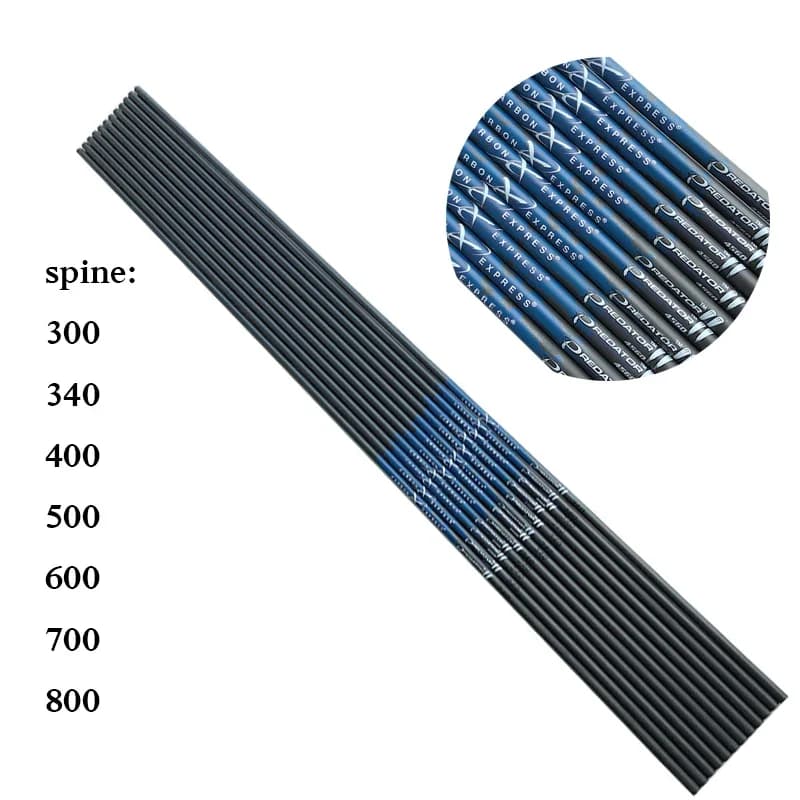 12 pièces de flèches de tir à l'arc en carbone pur ID6.2/4.2mm Spine300 340 400 500 600 700 800 arc classique composé tir de chasse