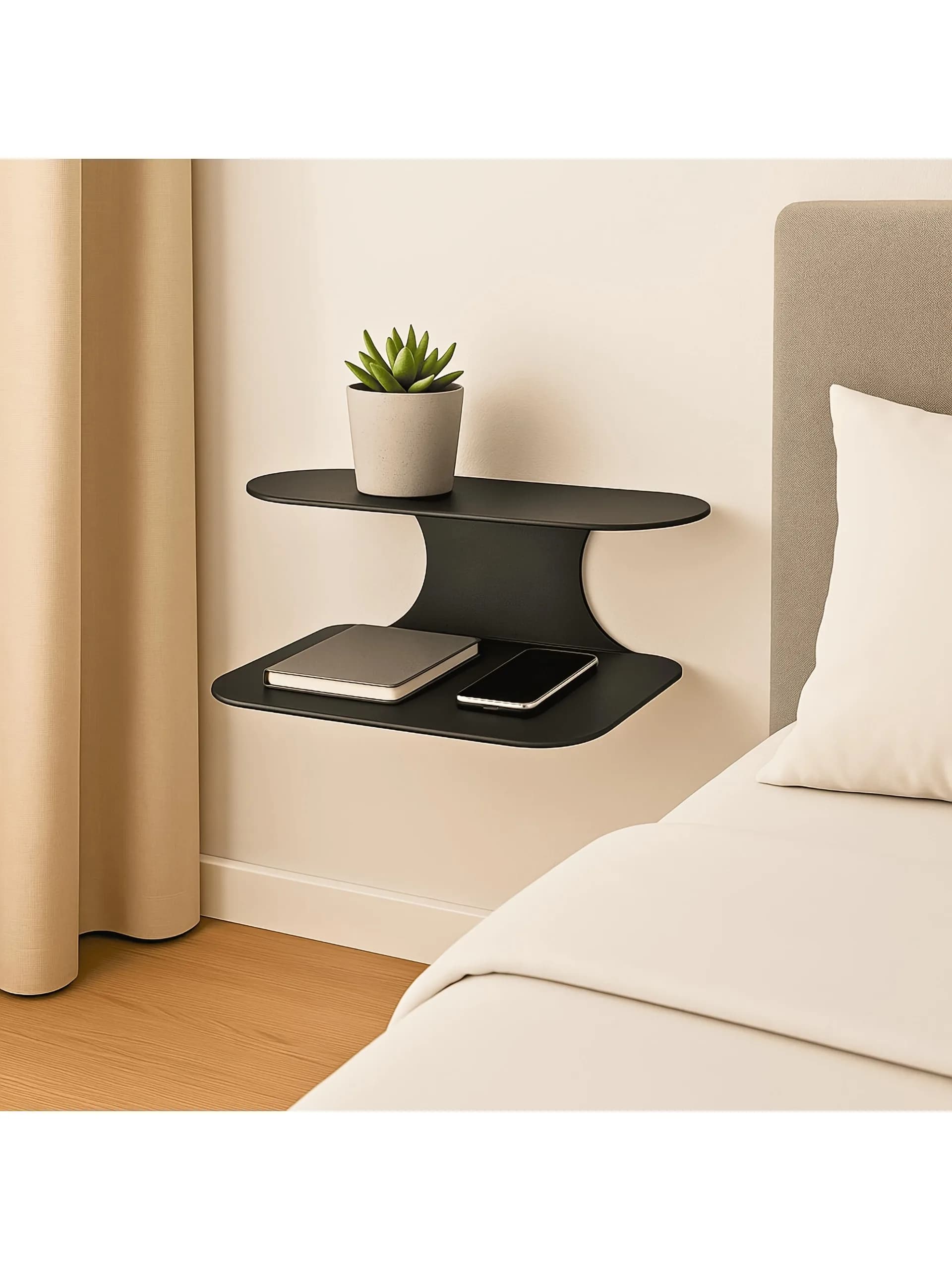 Table de chevet en métal noir, support flottant moderne mural pour chambre à coucher, support décoratif pour placer des téléphones mobiles et des