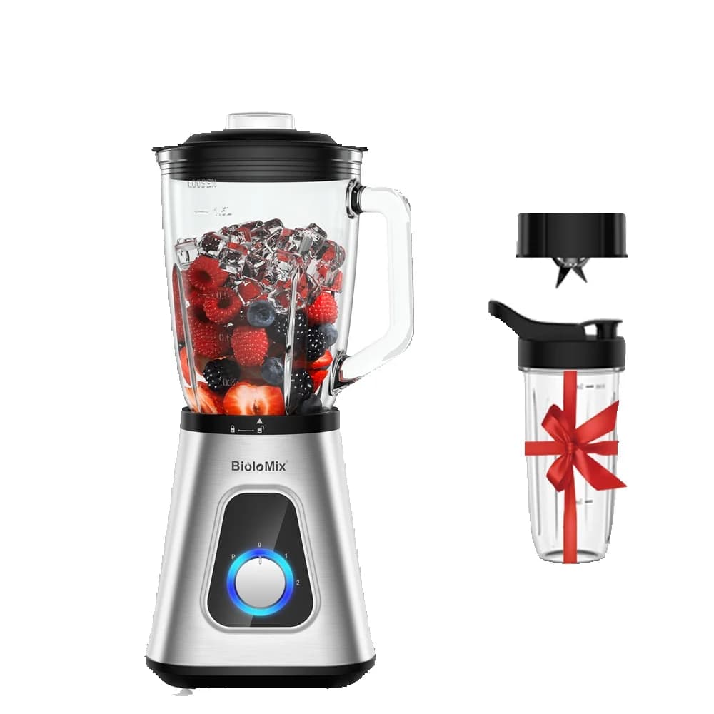Mélangeur professionnel BioloMix 1300 W avec pichet en verre sans BPA de 1,5 L, parfait pour les smoothies surgelés et les sauces maison