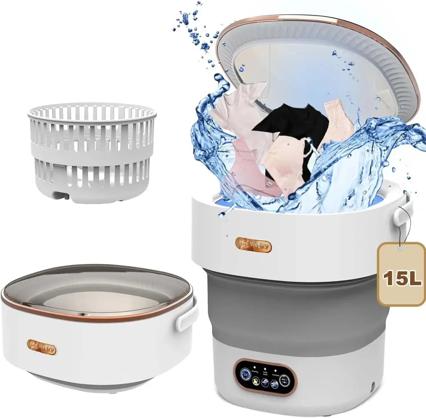 Machine à laver portable pliable de 15 L, grande capacité, seau pour essoreuse de vêtements, sous-vêtements, culottes, chaussettes, mini laveuse
