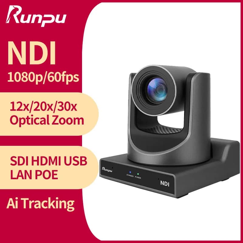 Caméra PTZ Runpu NDI avec suivi IA, caméra de conférence PTZ, vidéo SDI HDMI USB POE, caméra de streaming en direct pour vidéoconférence,