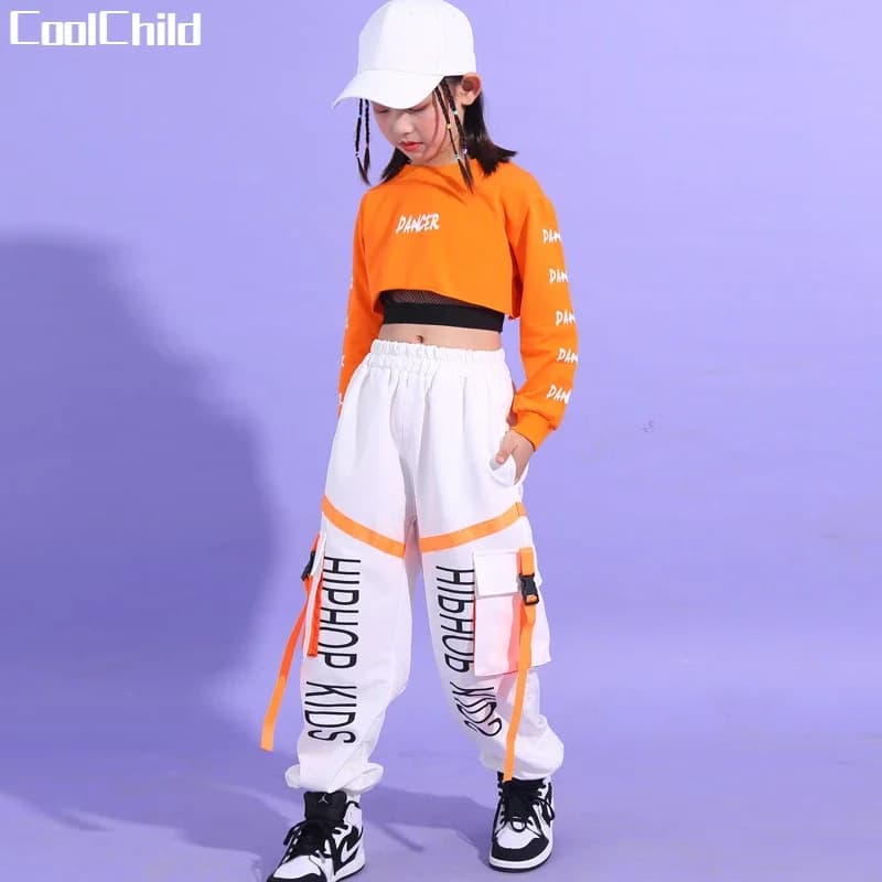 Haut court et pantalon cargo pour fille et garçon, sweat-shirt, jogging, streetwear, ensemble de vêtements pour enfants, danse de rue, costume de