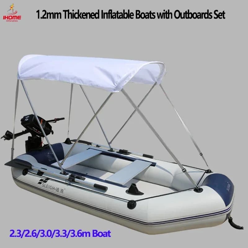 Bateau gonflable en PVC avec moteur électrique, ensemble pare-soleil, chambre à air 3 + 1, pont pneumatique, plate-forme de pêche, accessoire de
