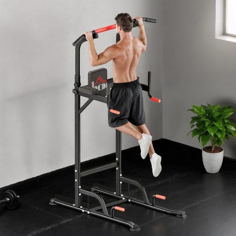 Tour de musculation réglable en hauteur sur 7 niveaux avec barre de traction, 4 ventouses, supports rembourrés pour le dos et les coudes - Cadre en